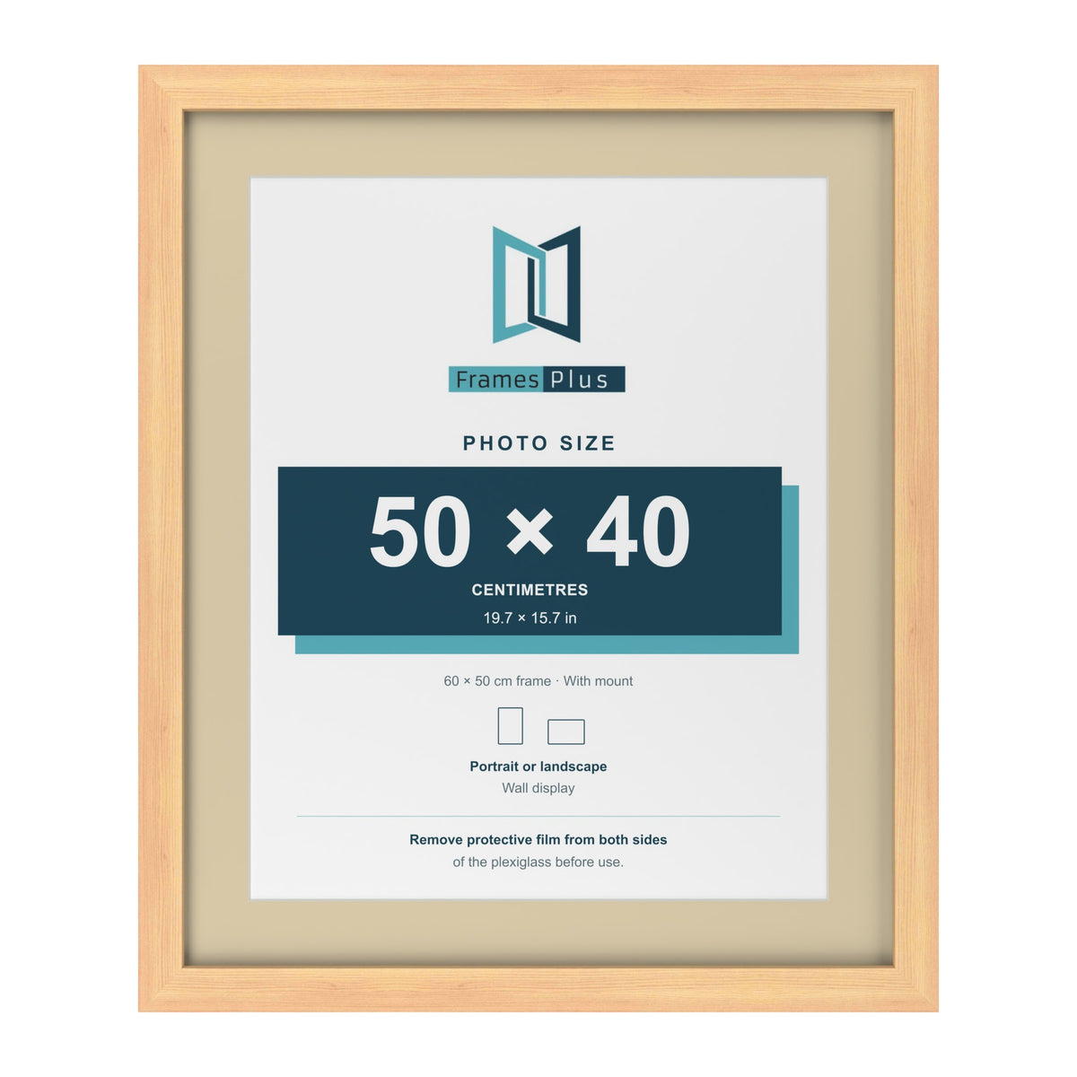 Pine 60 x 50 cm picture frame with an ivory mount for a 50 x 40 cm photo