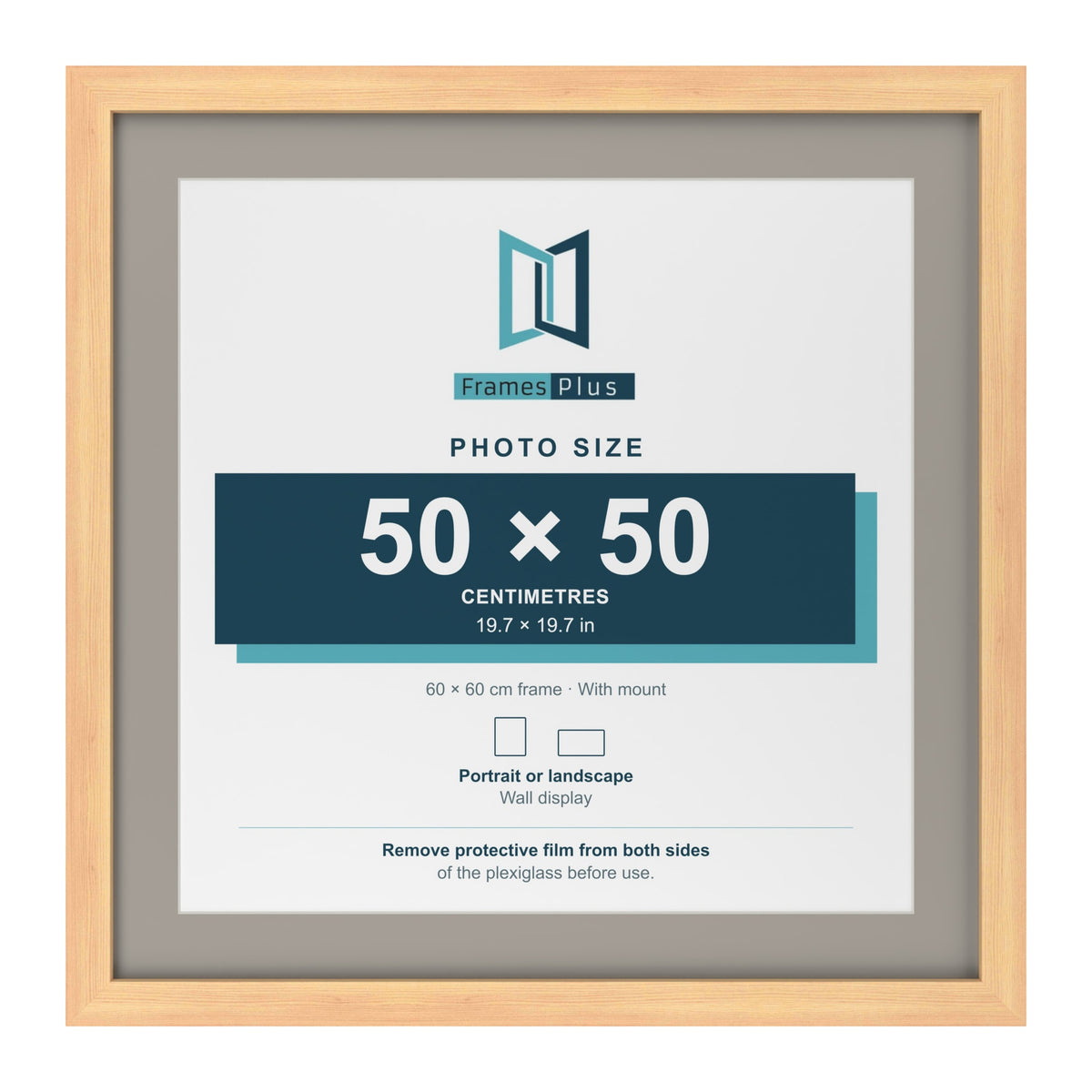 Pine 60 x 60 cm picture frame with a Dawn Grey mount for a 50 x 50 cm photo