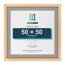 Pine 60 x 60 cm picture frame with a Dawn Grey mount for a 50 x 50 cm photo