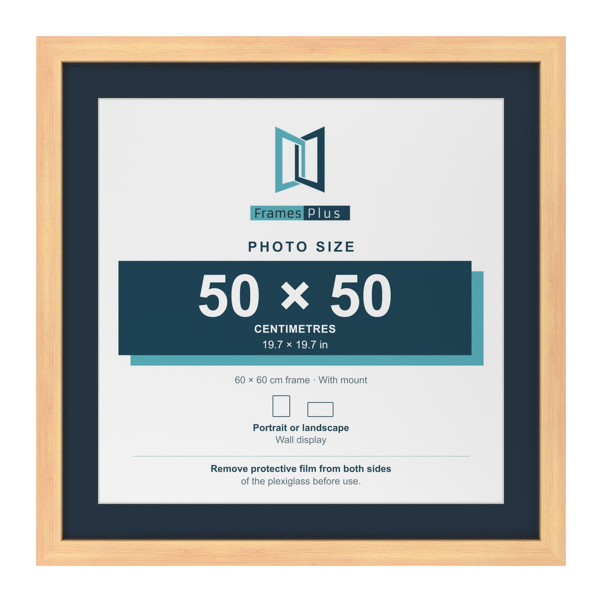 Pine 60 x 60 cm picture frame with a Pacific Blue mount for a 50 x 50 cm photo