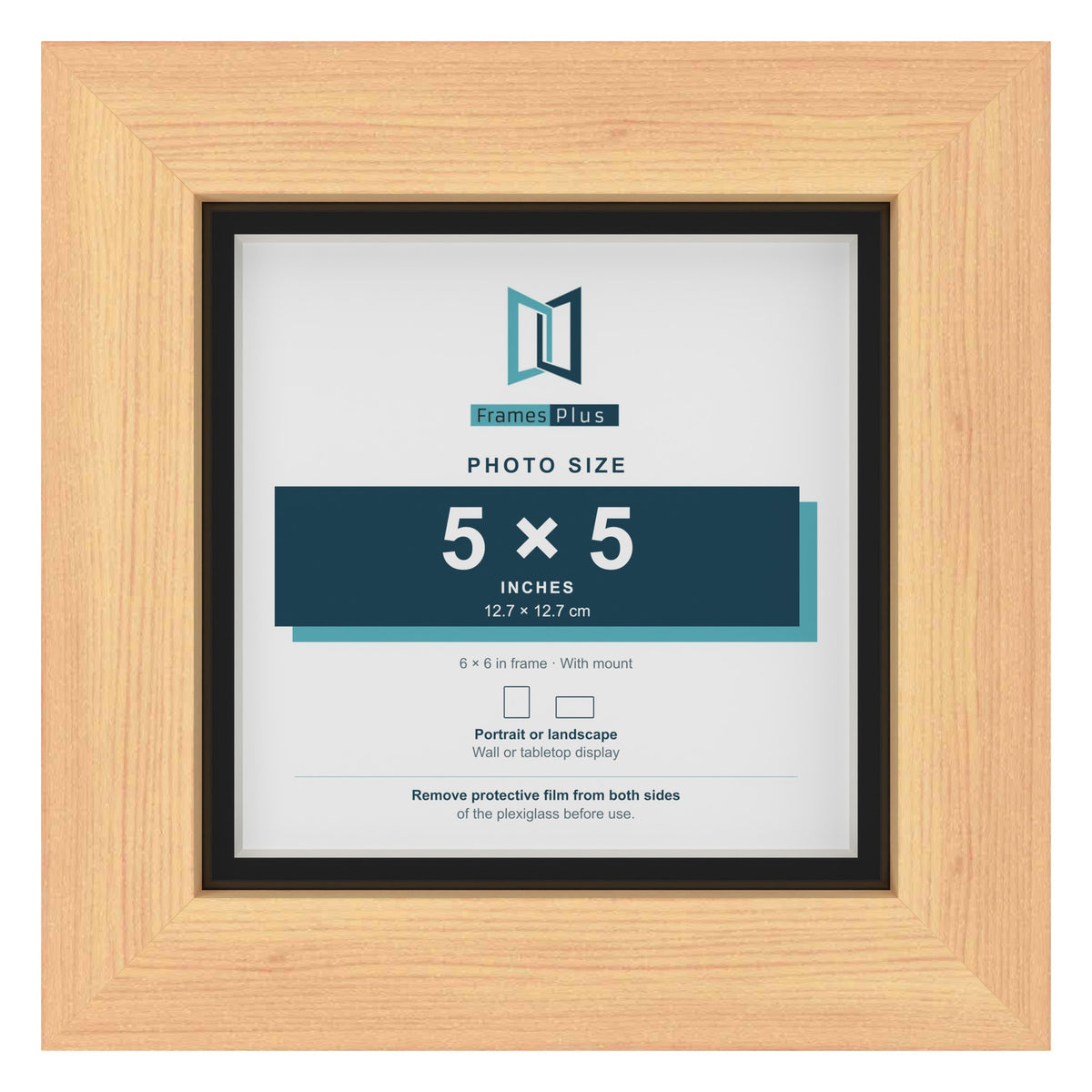 Pine 6 x 6 inch picture frame with a black mount for a 5 x 5 inch photo