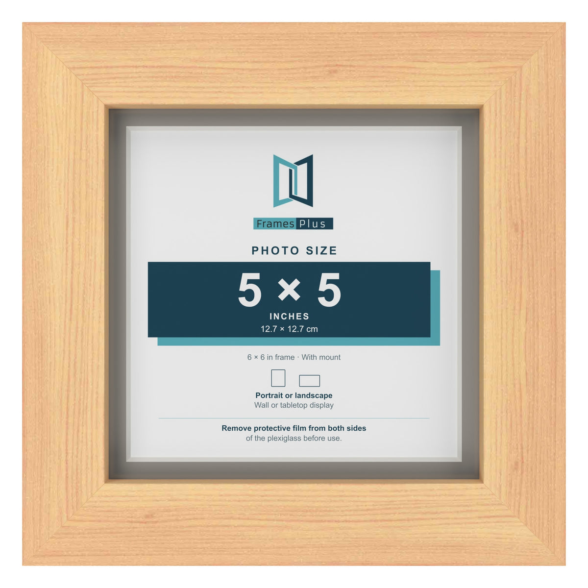 Pine 6 x 6 inch picture frame with a Dawn Grey mount for a 5 x 5 inch photo