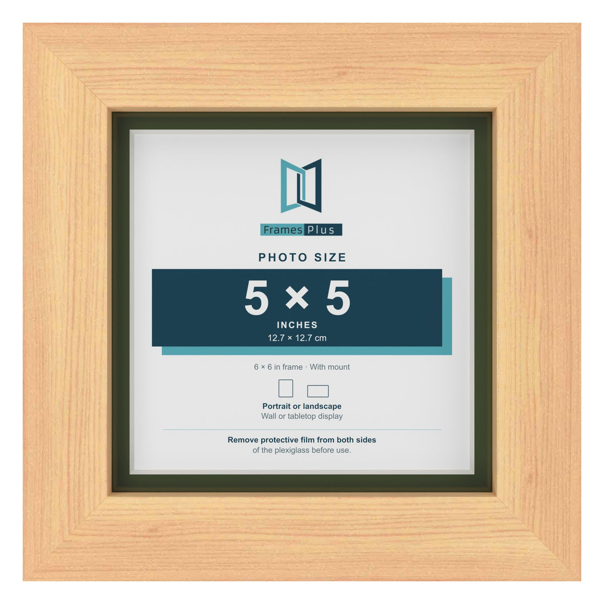 Pine 6 x 6 inch picture frame with a green mount for a 5 x 5 inch photo