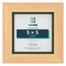 Pine 6 x 6 inch picture frame with a green mount for a 5 x 5 inch photo