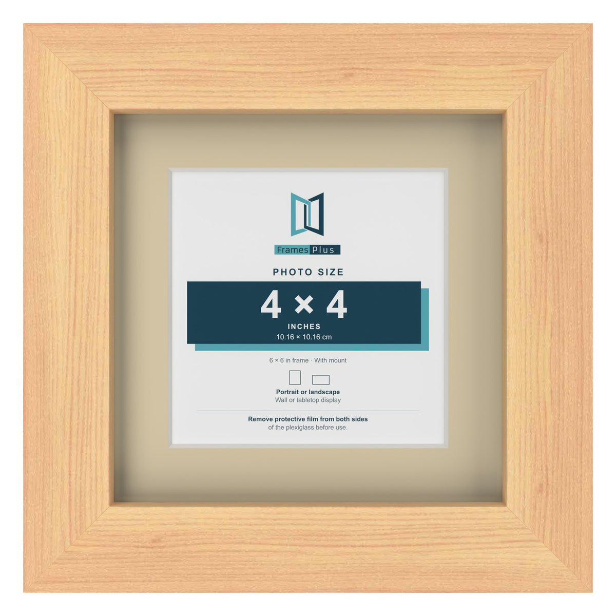 Pine 6 x 6 inch picture frame with an ivory mount for a 4 x 4 inch photo