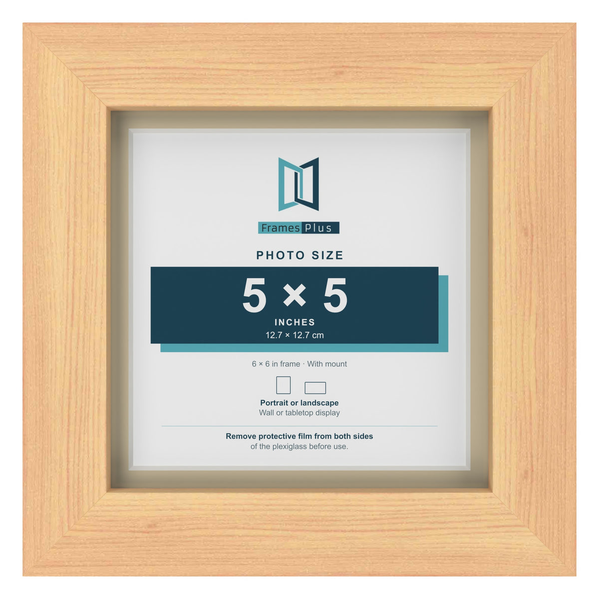 Pine 6 x 6 inch picture frame with an ivory mount for a 5 x 5 inch photo