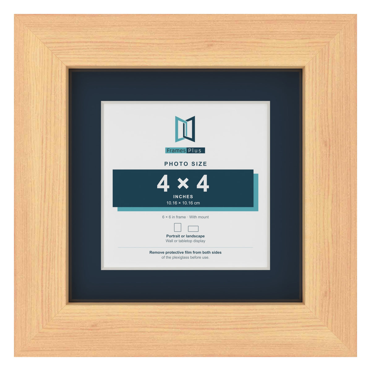 Pine 6 x 6 inch picture frame with a Pacific Blue mount for a 4 x 4 inch photo