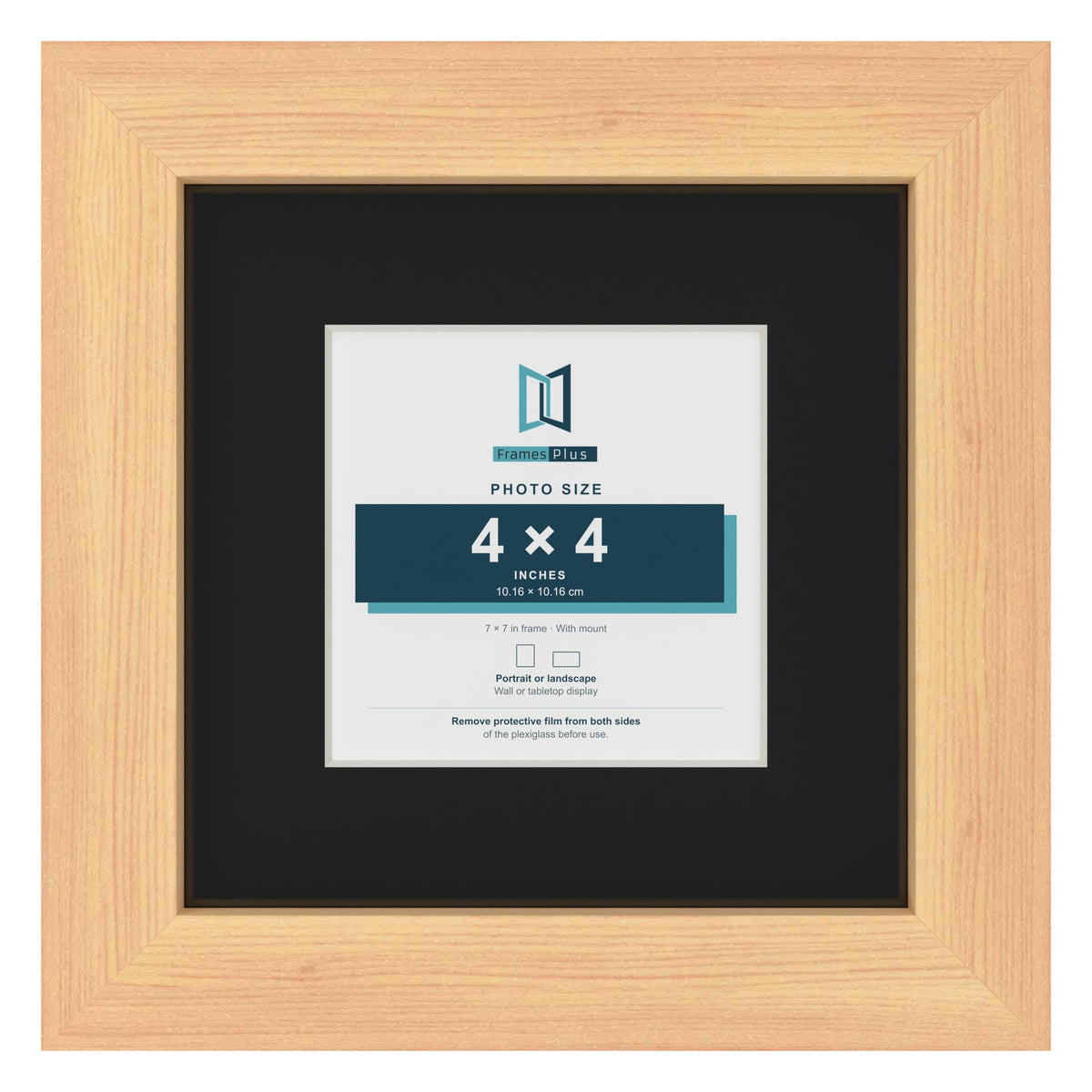 Pine 7 x 7 inch picture frame with a black mount for a 4 x 4 inch photo