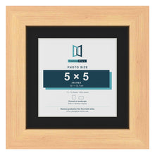 Pine 7 x 7 inch picture frame with a black mount for a 5 x 5 inch photo