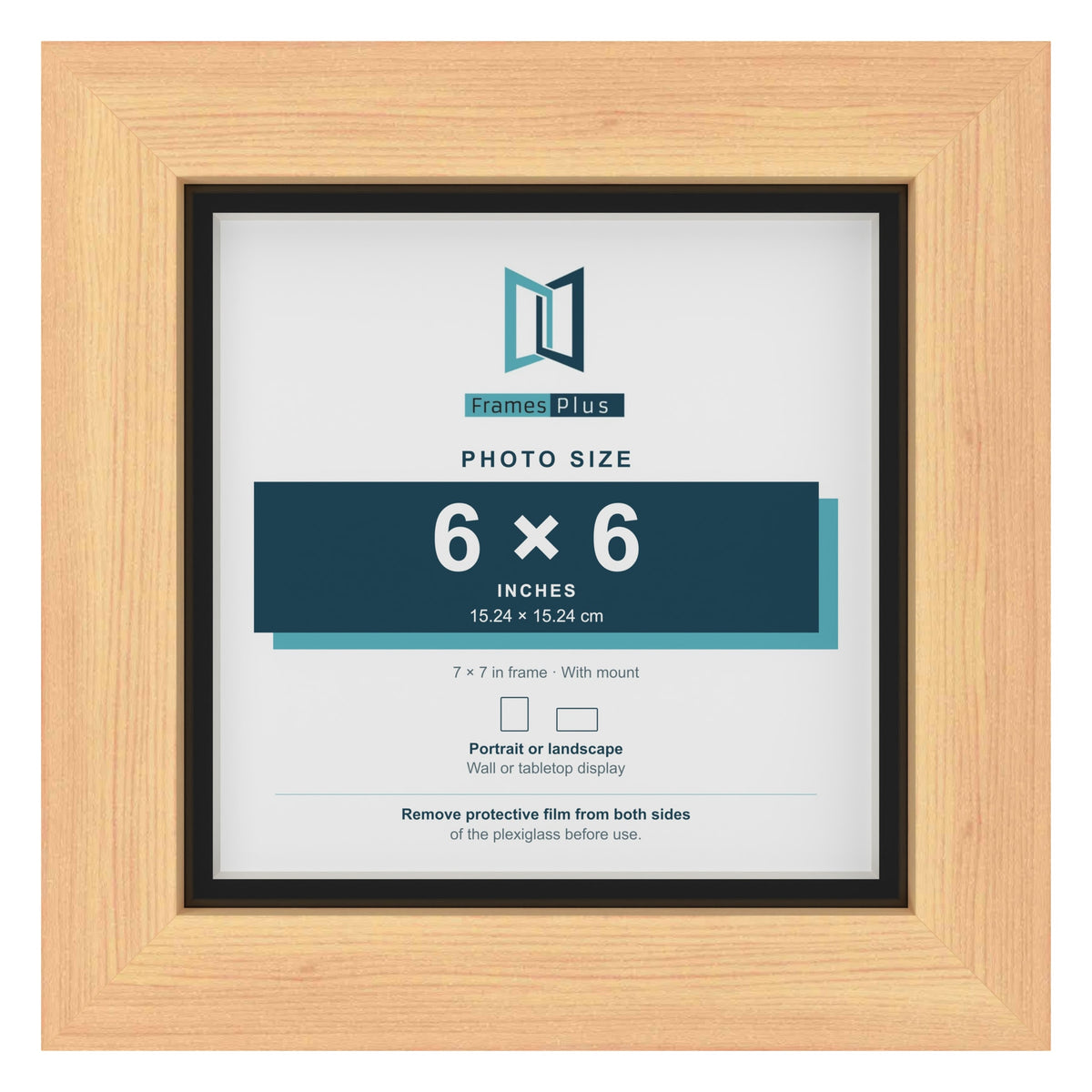 Pine 7 x 7 inch picture frame with a black mount for a 6 x 6 inch photo