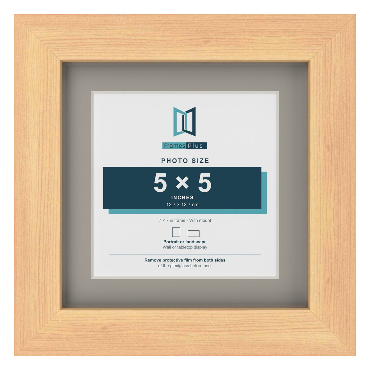 Pine 7 x 7 inch picture frame with a Dawn Grey mount for a 5 x 5 inch photo