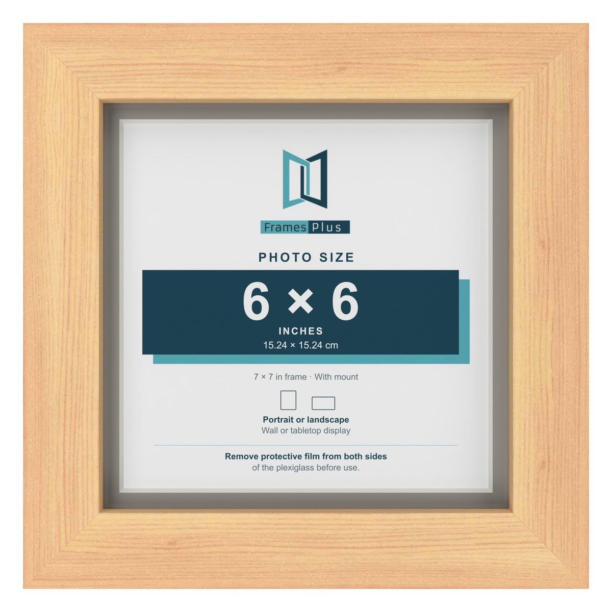 Pine 7 x 7 inch picture frame with a Dawn Grey mount for a 6 x 6 inch photo