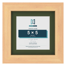 Pine 7 x 7 inch picture frame with a green mount for a 5 x 5 inch photo