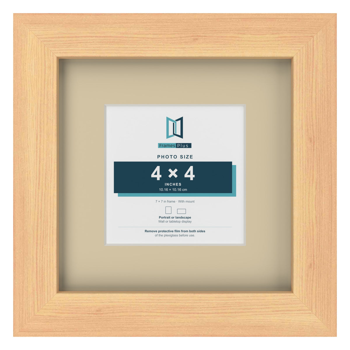 Pine 7 x 7 inch picture frame with an ivory mount for a 4 x 4 inch photo