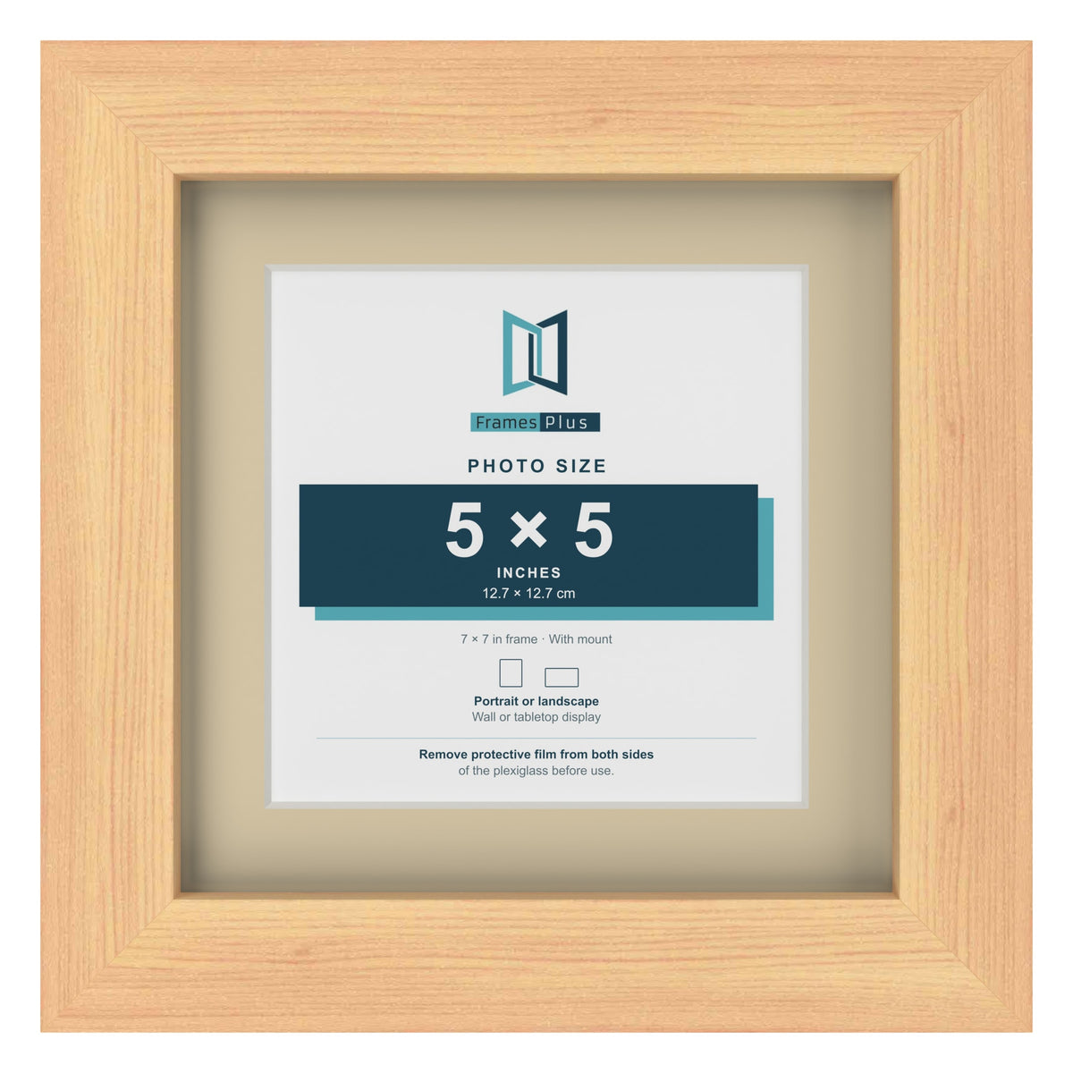 Pine 7 x 7 inch picture frame with an ivory mount for a 5 x 5 inch photo