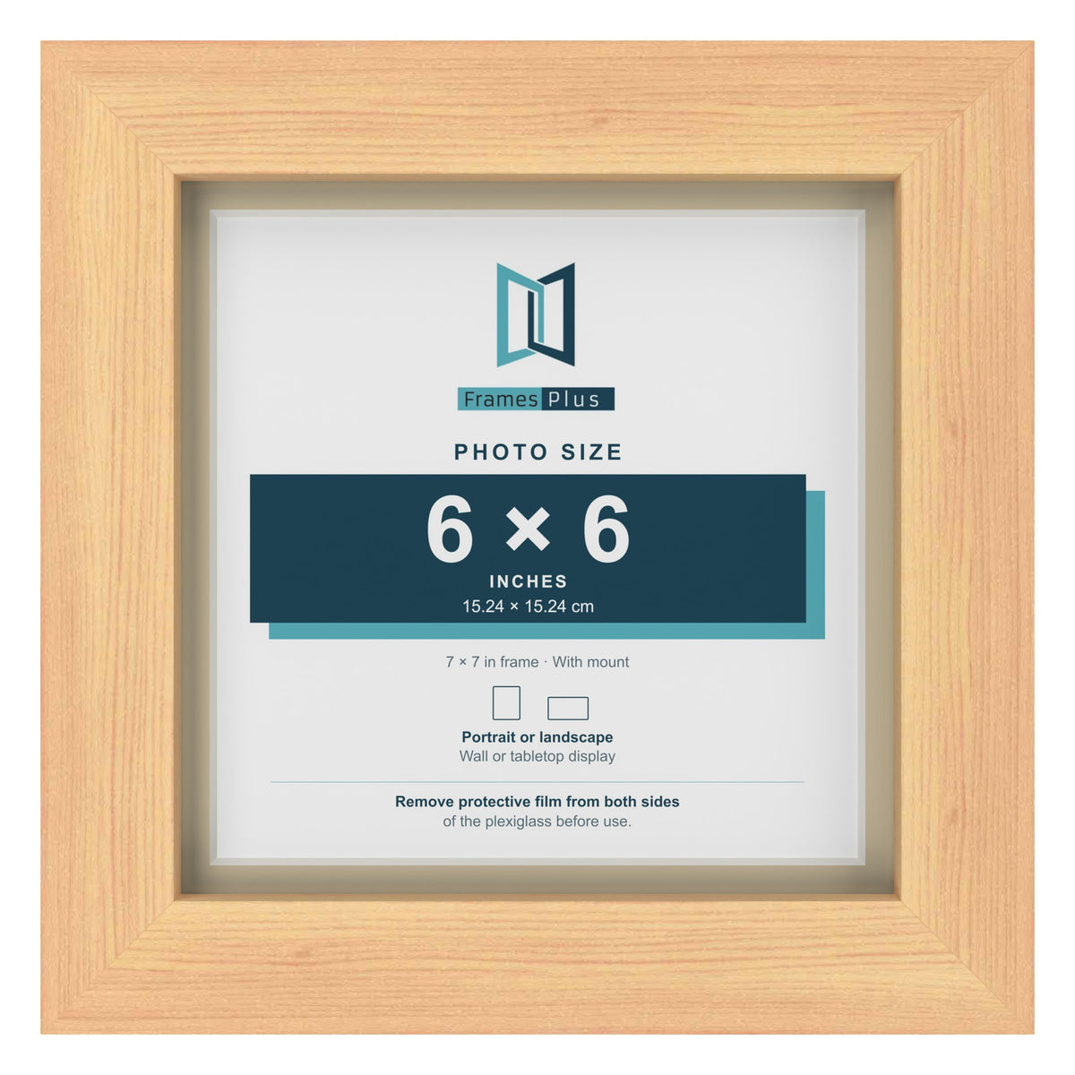 Pine 7 x 7 inch picture frame with an ivory mount for a 6 x 6 inch photo