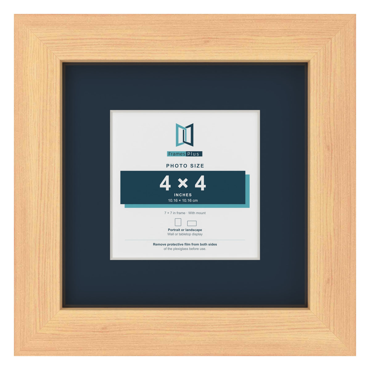 Pine 7 x 7 inch picture frame with a Pacific Blue mount for a 4 x 4 inch photo