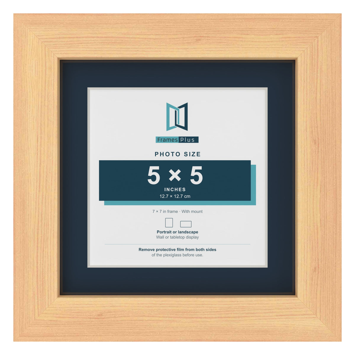 Pine 7 x 7 inch picture frame with a Pacific Blue mount for a 5 x 5 inch photo