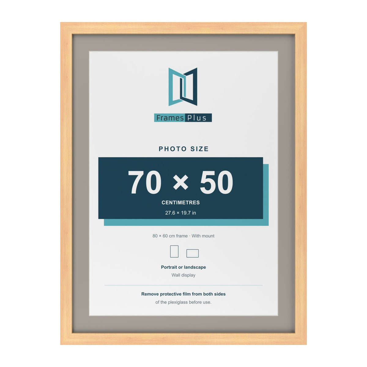 Pine 80 x 60 cm picture frame with a Dawn Grey mount for a 70 x 50 cm photo