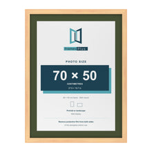 Pine 80 x 60 cm picture frame with a green mount for a 70 x 50 cm photo