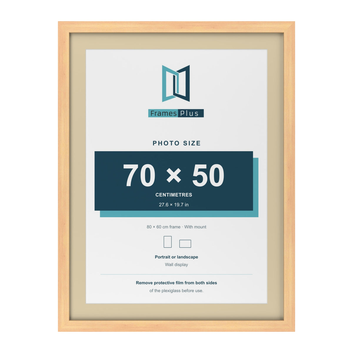 Pine 80 x 60 cm picture frame with an ivory mount for a 70 x 50 cm photo