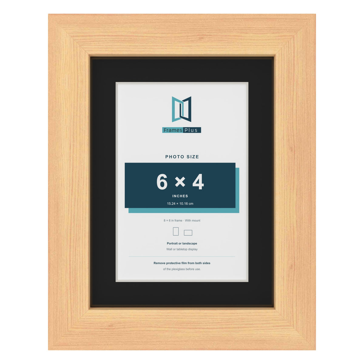 Pine 8 x 6 inch picture frame with a black mount for a 6 x 4 inch photo