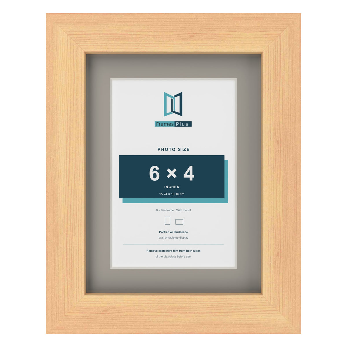Pine 8 x 6 inch picture frame with a Dawn Grey mount for a 6 x 4 inch photo
