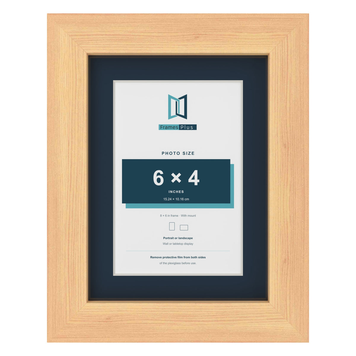 Pine 8 x 6 inch picture frame with a Pacific Blue mount for a 6 x 4 inch photo