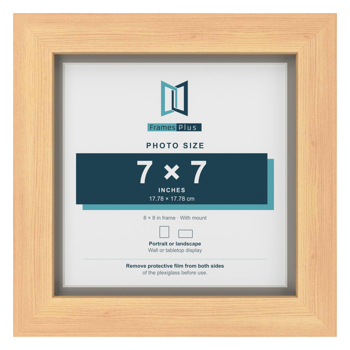 Pine 8 x 8 inch picture frame with a Dawn Grey mount for a 7 x 7 inch photo