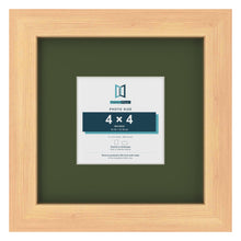 Pine 8 x 8 inch picture frame with a green mount for a 4 x 4 inch photo