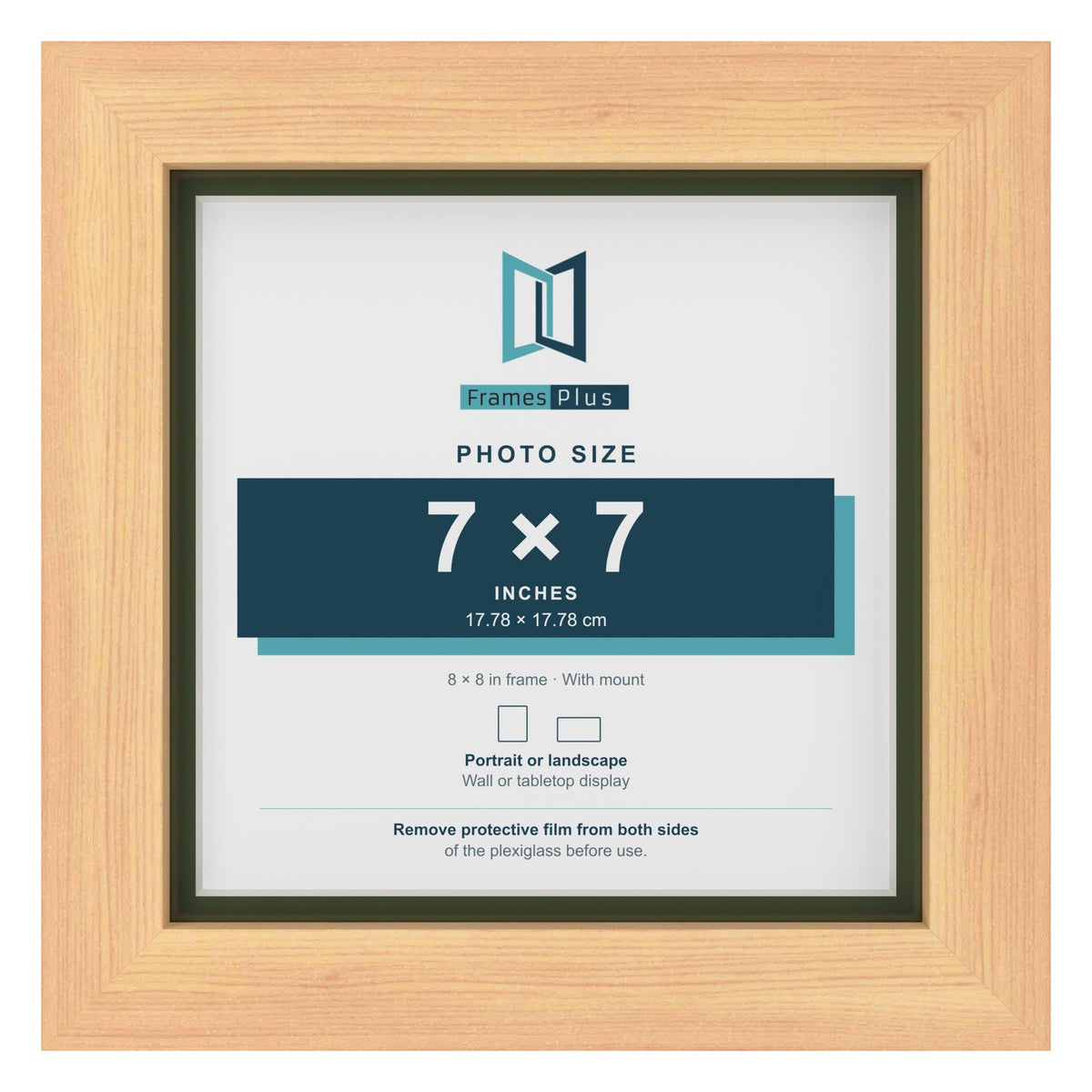 Pine 8 x 8 inch picture frame with a green mount for a 7 x 7 inch photo
