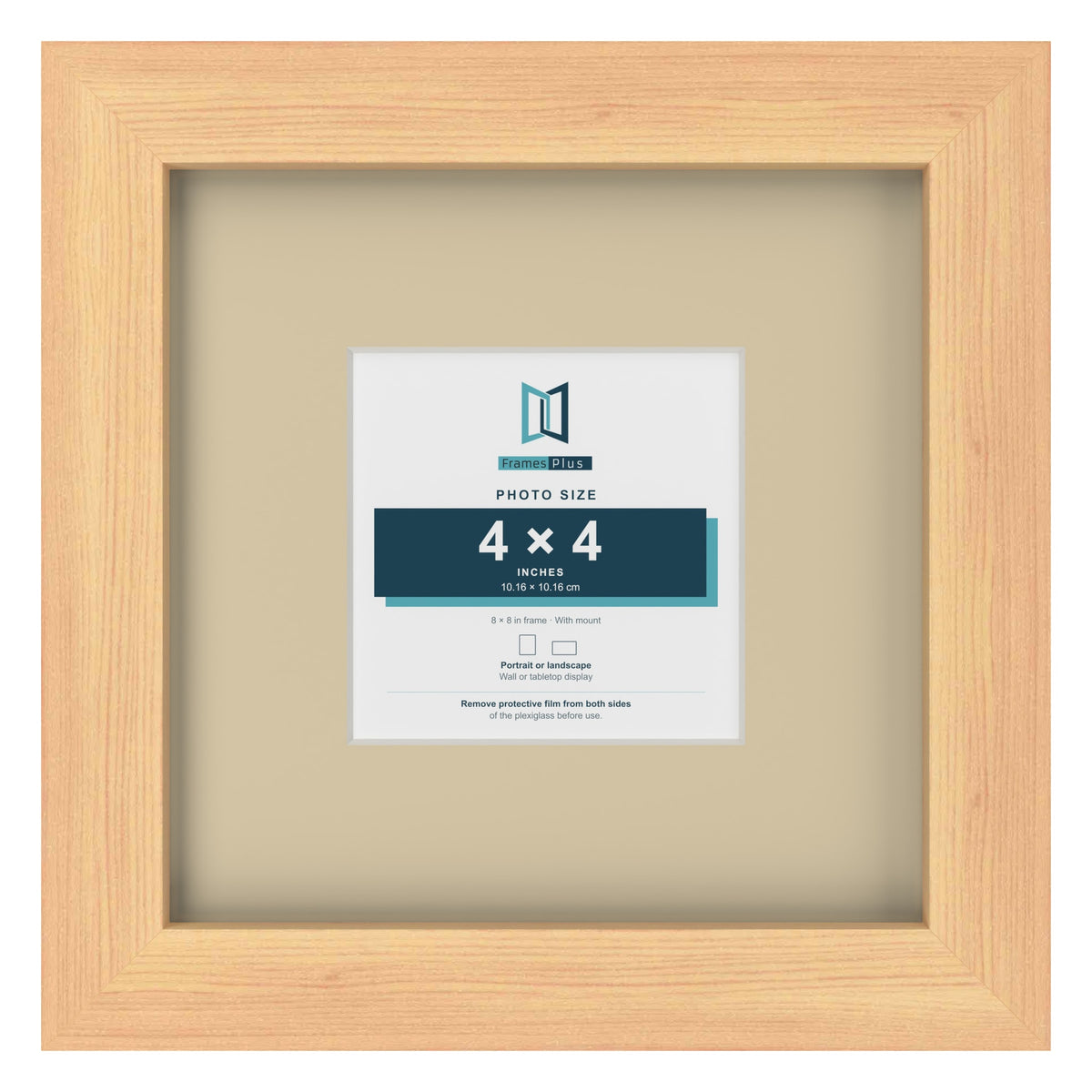 Pine 8 x 8 inch picture frame with an ivory mount for a 4 x 4 inch photo