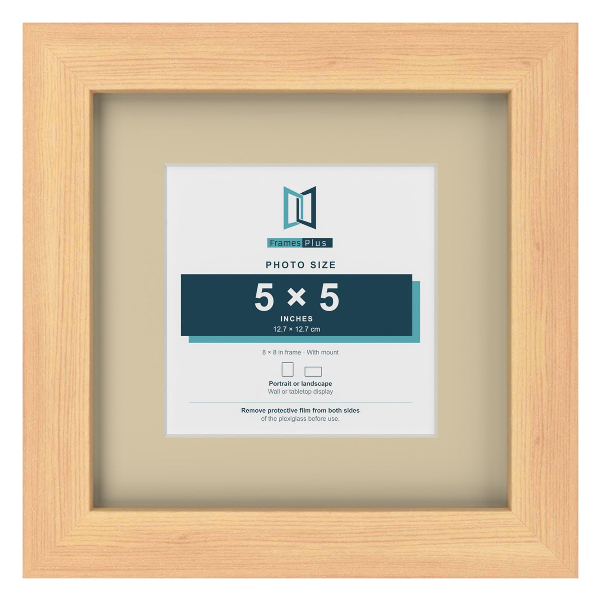 Pine 8 x 8 inch picture frame with an ivory mount for a 5 x 5 inch photo