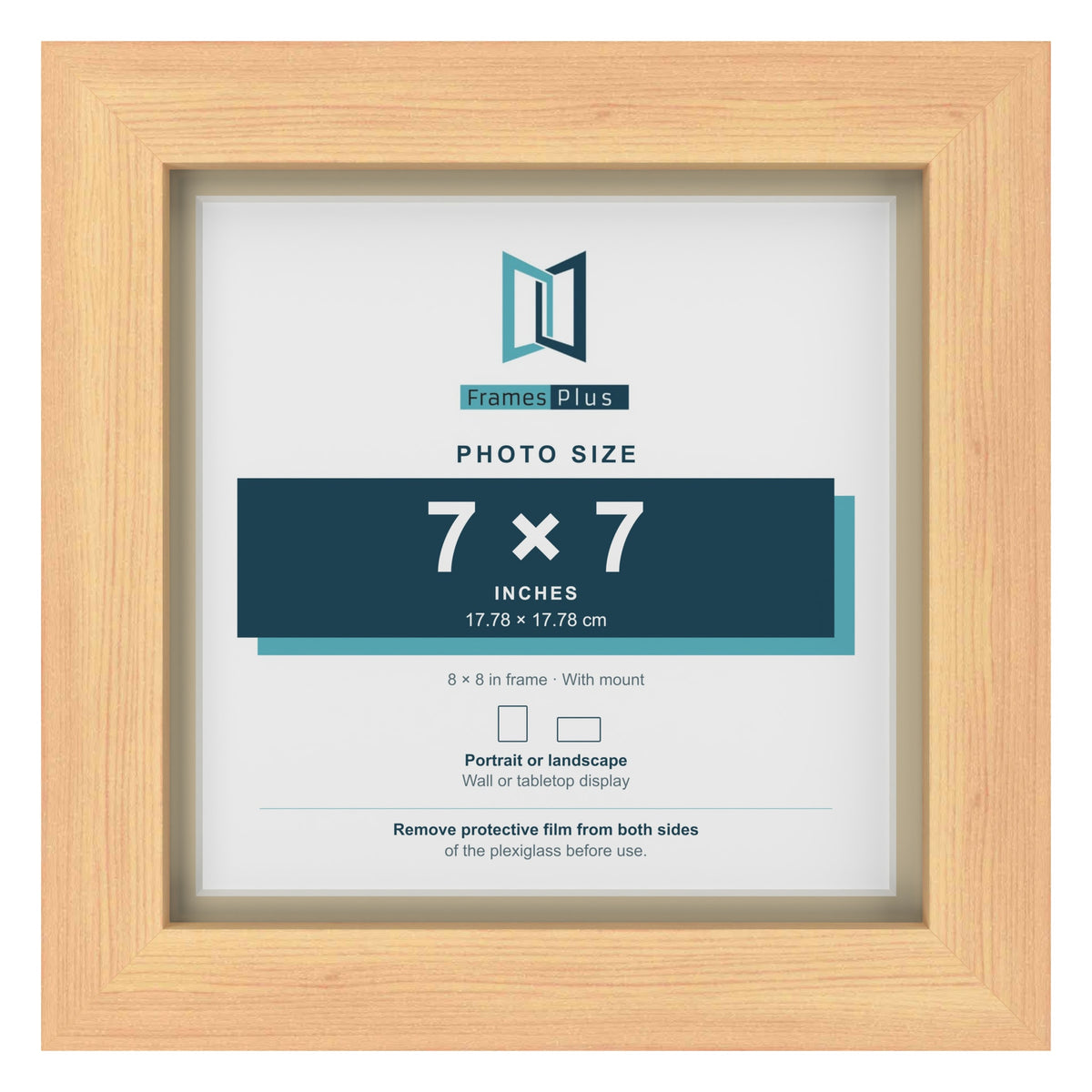 Pine 8 x 8 inch picture frame with an ivory mount for a 7 x 7 inch photo