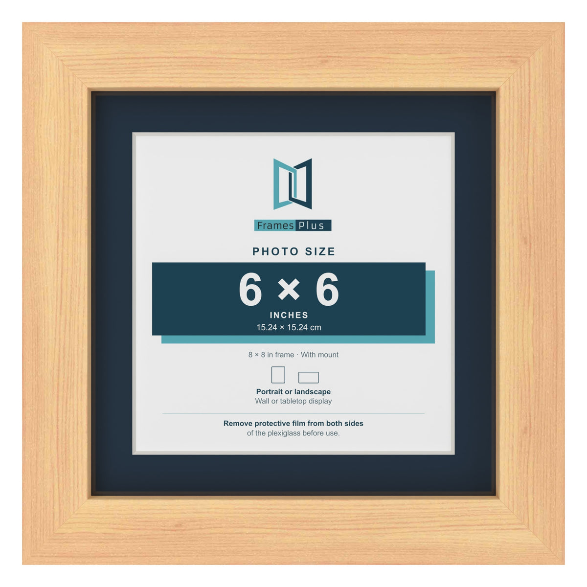 Pine 8 x 8 inch picture frame with a Pacific Blue mount for a 6 x 6 inch photo
