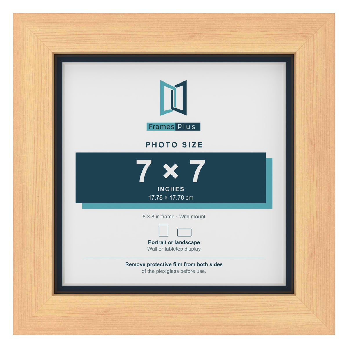 Pine 8 x 8 inch picture frame with a Pacific Blue mount for a 7 x 7 inch photo