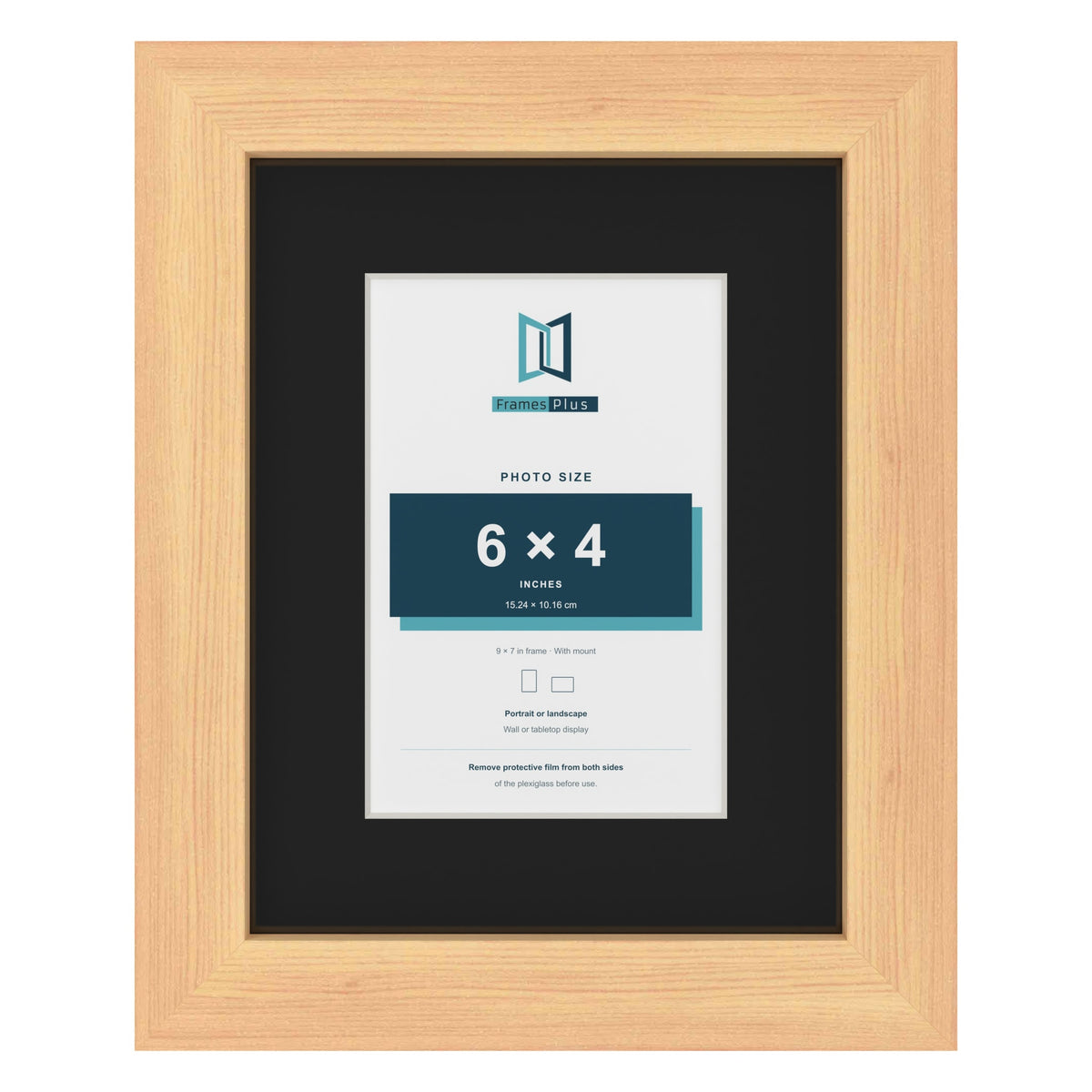 Pine 9 x 7 inch picture frame with a black mount for a 6 x 4 inch photo