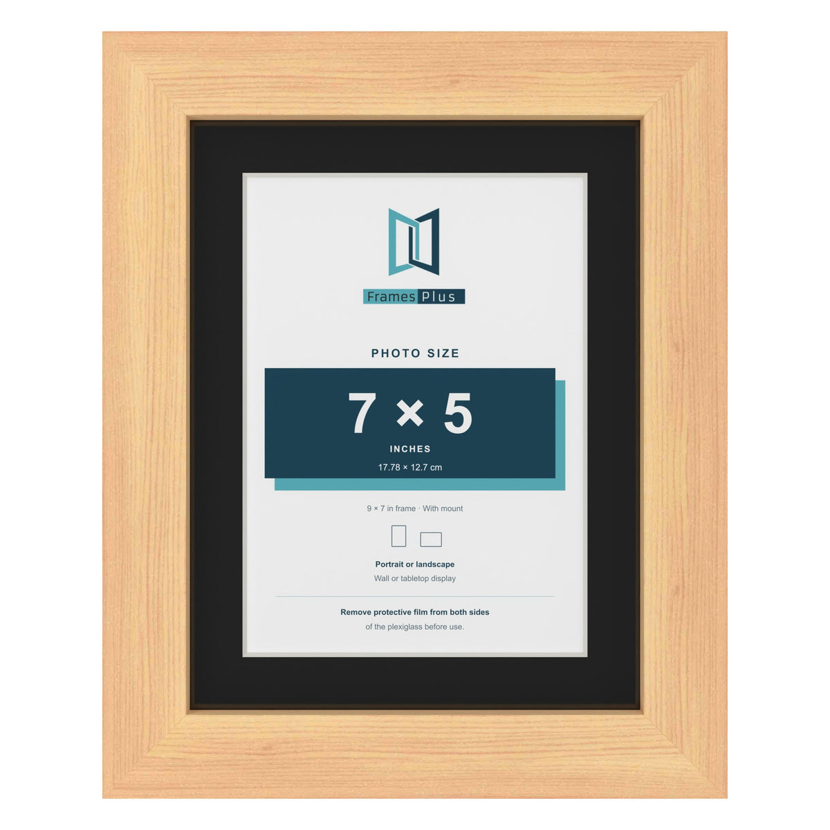 Pine 9 x 7 inch picture frame with a black mount for a 7 x 5 inch photo