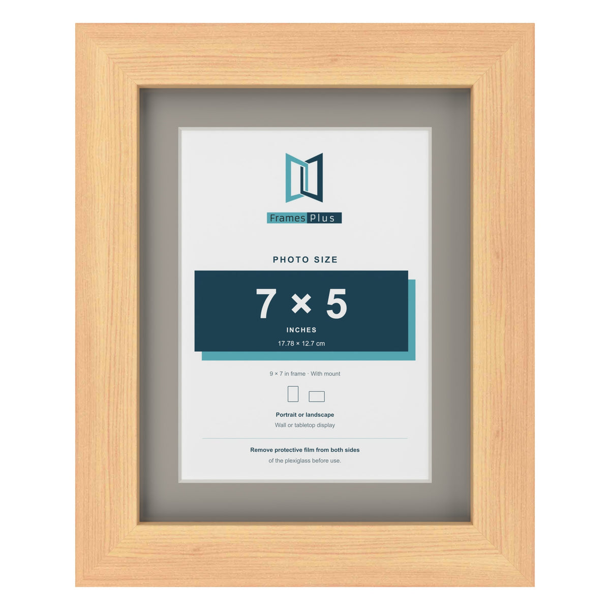 Pine 9 x 7 inch picture frame with a Dawn Grey mount for a 7 x 5 inch photo