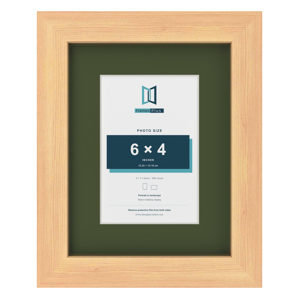 Pine 9 x 7 inch picture frame with a green mount for a 6 x 4 inch photo