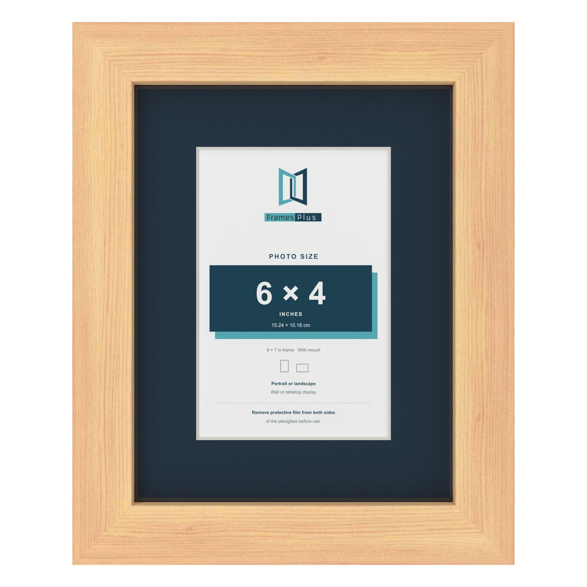 Pine 9 x 7 inch picture frame with a Pacific Blue mount for a 6 x 4 inch photo