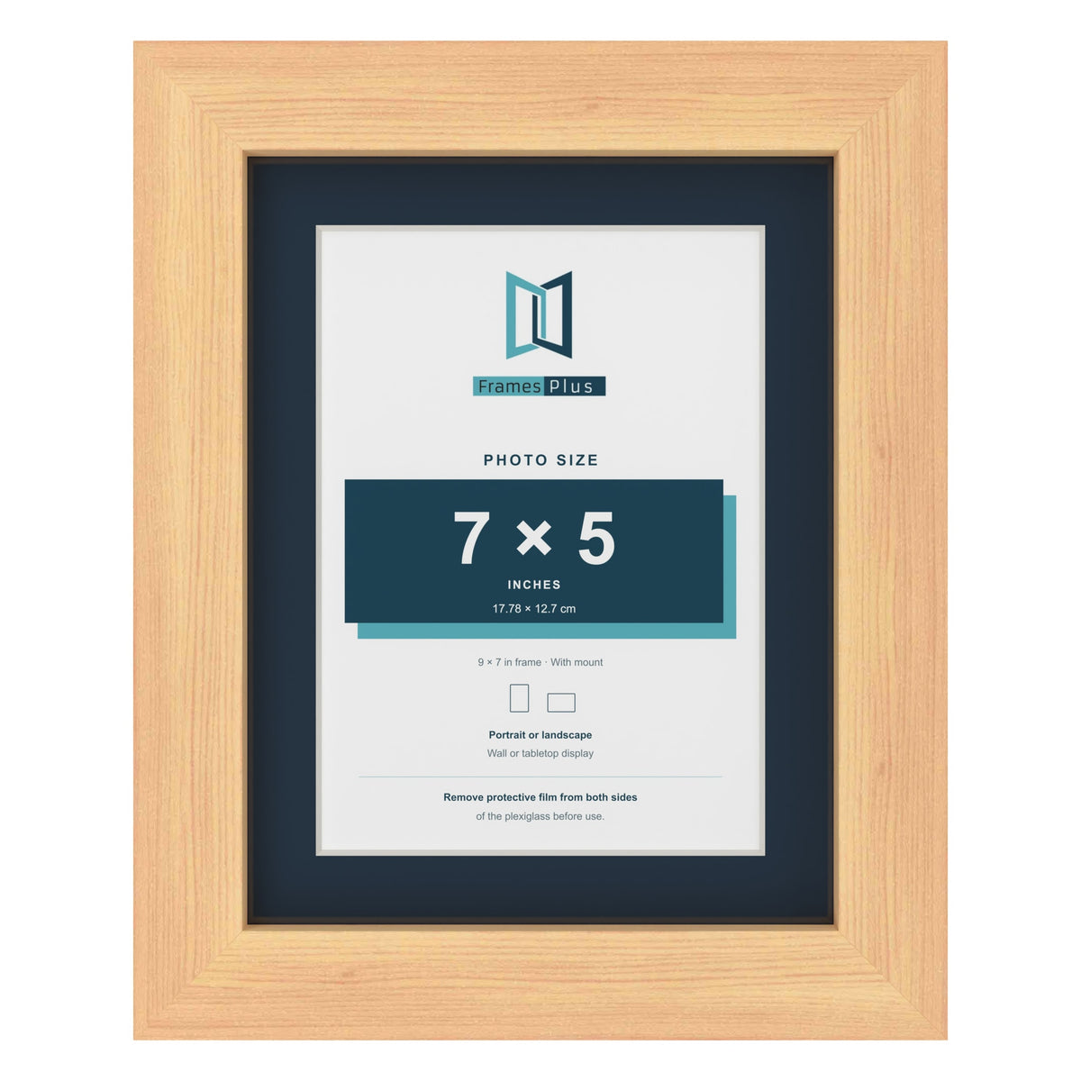 Pine 9 x 7 inch picture frame with a Pacific Blue mount for a 7 x 5 inch photo