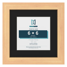 Pine 9 x 9 inch picture frame with a black mount for a 6 x 6 inch photo