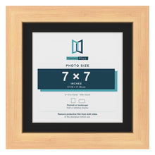 Pine 9 x 9 inch picture frame with a black mount for a 7 x 7 inch photo