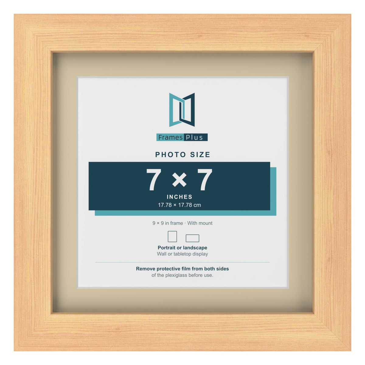 Pine 9 x 9 inch picture frame with an ivory mount for a 7 x 7 inch photo