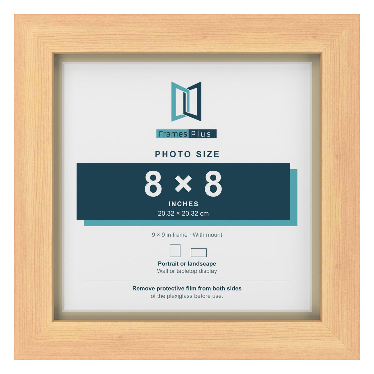 Pine 9 x 9 inch picture frame with an ivory mount for an 8 x 8 inch photo