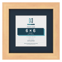 Pine 9 x 9 inch picture frame with a Pacific Blue mount for a 6 x 6 inch photo