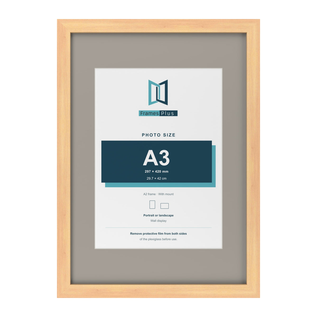 Pine A2 picture frame with a Dawn Grey mount for an A3 photo