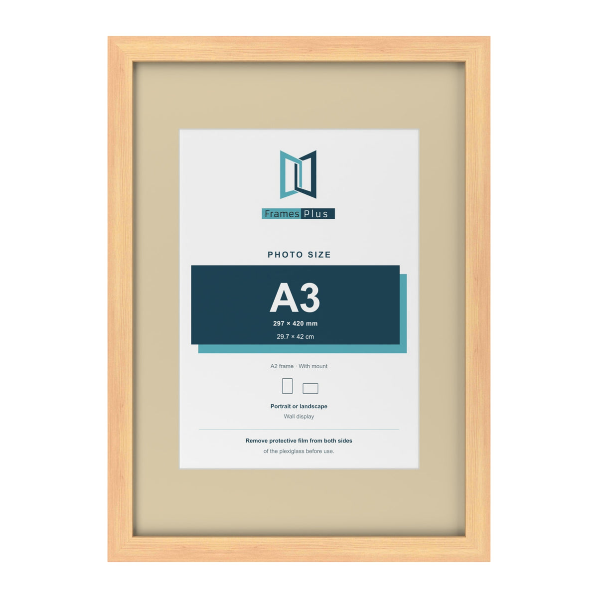 Pine A2 picture frame with an ivory mount for an A3 photo