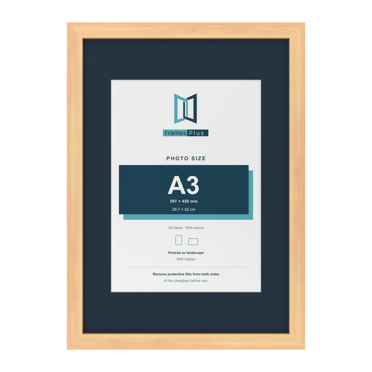 Pine A2 picture frame with a Pacific Blue mount for an A3 photo